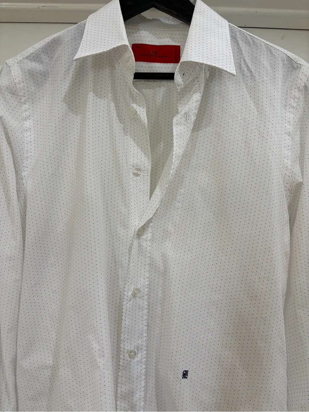 Carolina Herrera CH White Blue Micro Dot Dress Shirt Men’s 15.5 Luxury Button - Picture 2 of 7